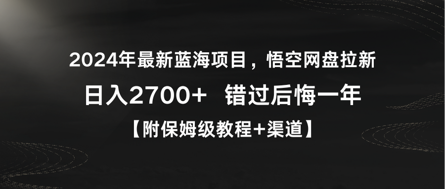 2024年最新蓝海项目，悟空网盘拉新，日入2700+错过后悔一年【附保姆级教... - 中创网