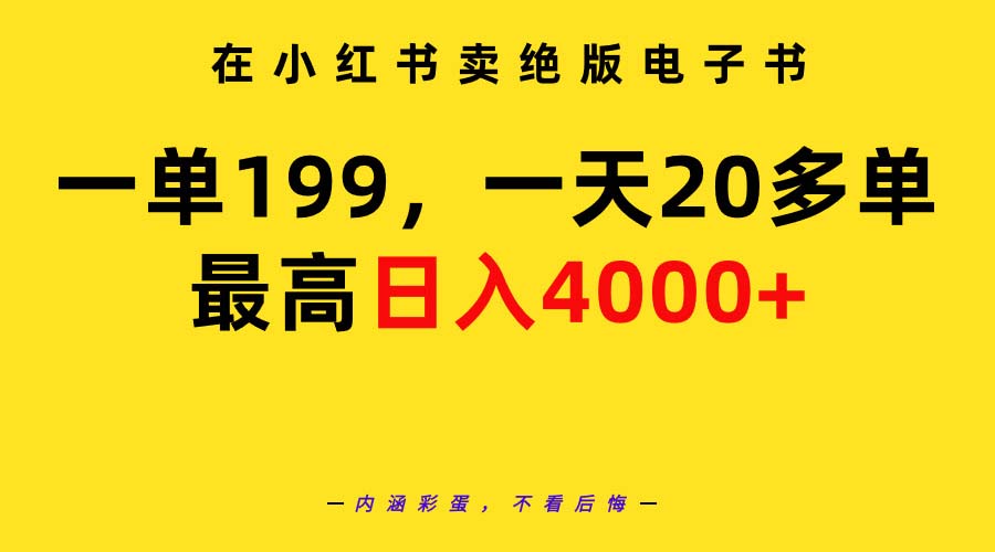 在小红书卖绝版电子书，一单199 一天最多搞20多单，最高日入4000+教程+资料 - 中创网