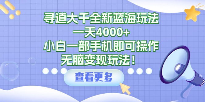 寻道大千全新蓝海玩法，一天4000+，小白一部手机即可操作，无脑变现玩法！ - 中创网