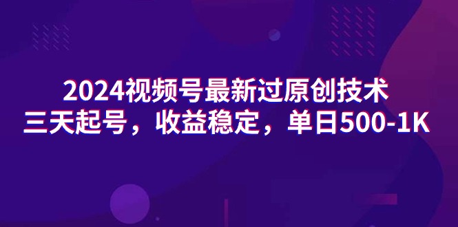 2024视频号最新过原创技术，三天起号，收益稳定，单日500-1K - 中创网