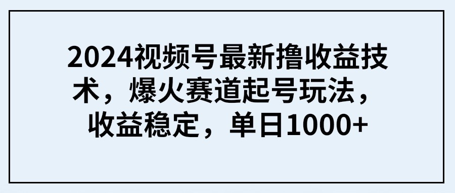 2024视频号最新撸收益技术，爆火赛道起号玩法，收益稳定，单日1000+ - 中创网