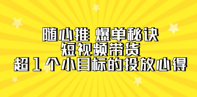 随心推 爆单秘诀，短视频带货-超1个小目标的投放心得（7节视频课） - 中创网