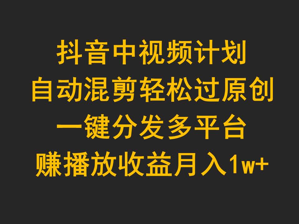 抖音中视频计划，自动混剪轻松过原创，一键分发多平台赚播放收益，月入1w+ - 中创网