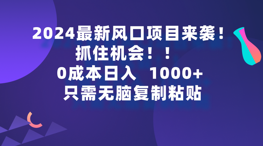 2024最新风口项目来袭，抓住机会，0成本一部手机日入1000+，只需无脑复... - 中创网