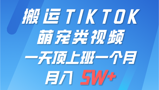 一键搬运TIKTOK萌宠类视频 一部手机即可操作 所有平台均可发布 轻松月入5W+ - 中创网