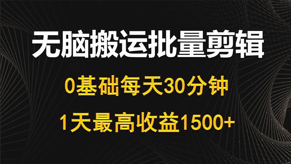 每天30分钟，0基础无脑搬运批量剪辑，1天最高收益1500+ - 中创网