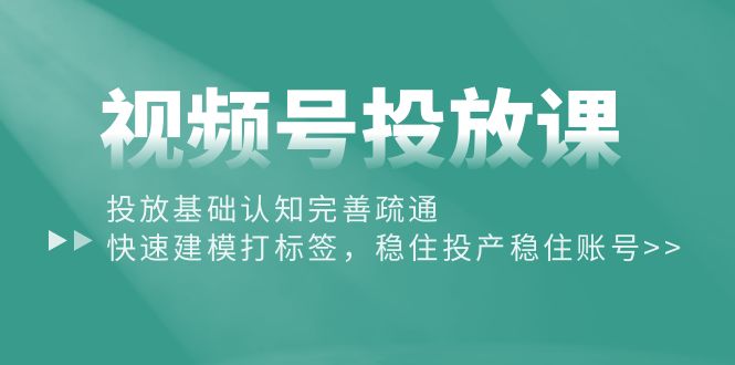 视频号投放课：投放基础认知完善疏通，快速建模打标签，稳住投产稳住账号 - 中创网