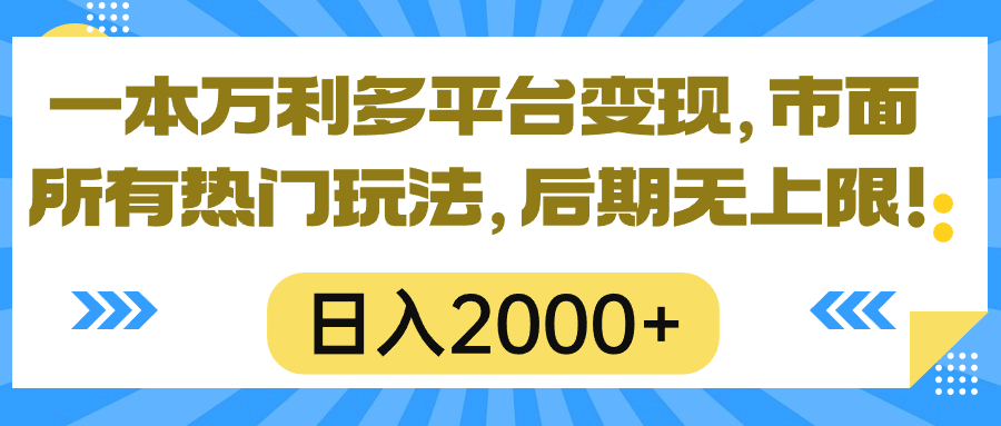 一本万利多平台变现，市面所有热门玩法，日入2000+，后期无上限！ - 中创网