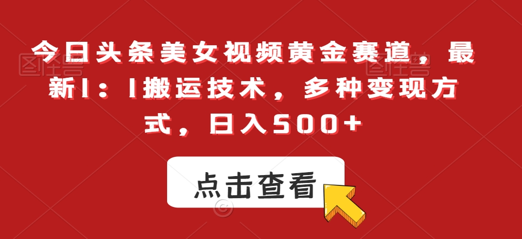 今日头条美女视频黄金赛道，最新1：1搬运技术，多种变现方式，日入500+ - 冒泡网