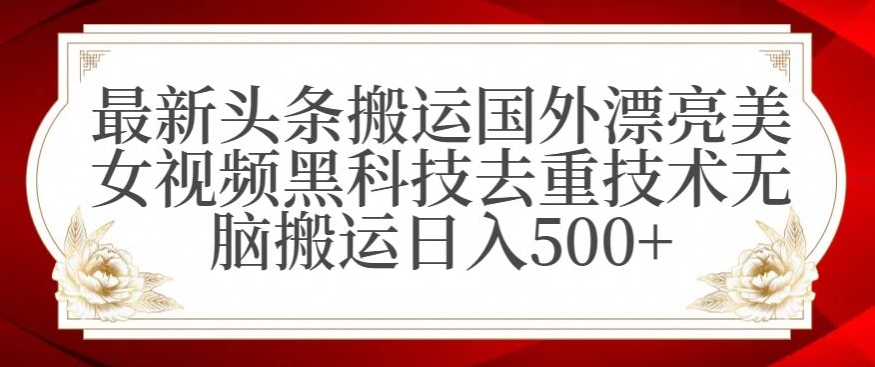 最新头条搬运国外漂亮美女视频黑科技去重技术无脑搬运日入500+ - 冒泡网