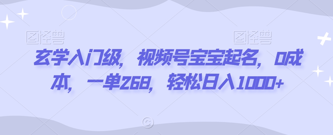 玄学入门级，视频号宝宝起名，0成本，一单268，轻松日入1000+ - 冒泡网