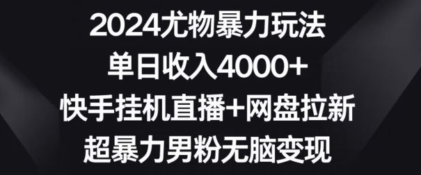 2024尤物暴力玩法，单日收入4000+，快手挂机直播+网盘拉新，超暴力男粉无脑变现 - 冒泡网