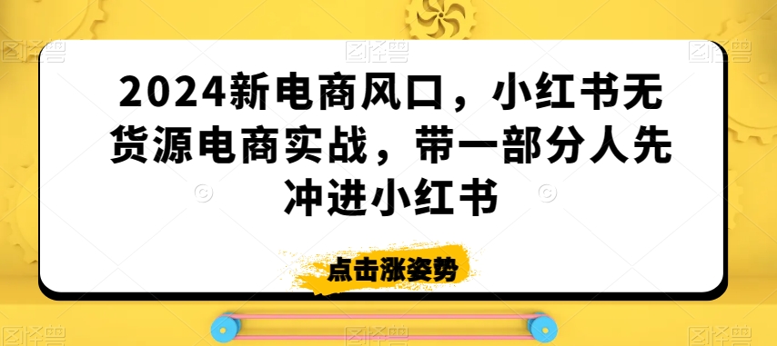 2024新电商风口，小红书无货源电商实战，带一部分人先冲进小红书 - 冒泡网