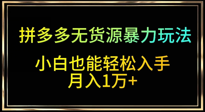 拼多多无货源暴力玩法，全程干货，小白也能轻松入手，月入1万+ - 冒泡网