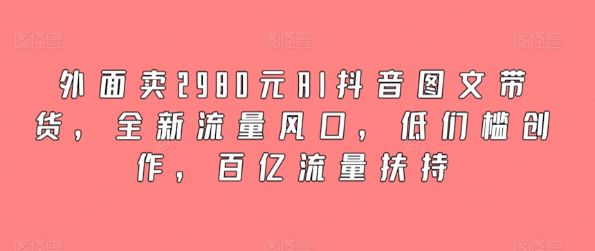 外面卖2980元AI抖音图文带货，全新流量风口，低们槛创作，百亿流量扶持 - 冒泡网