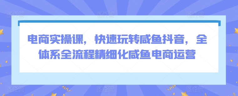 电商实操课，快速玩转咸鱼抖音，全体系全流程精细化咸鱼电商运营 - 冒泡网