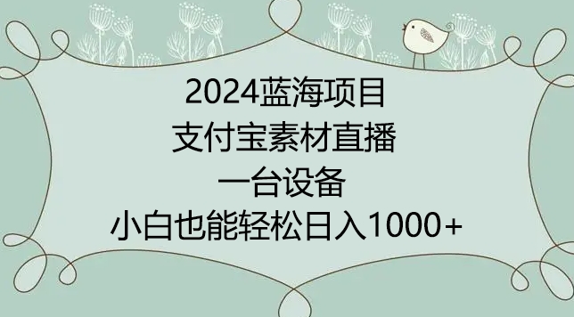 2024年蓝海项目，支付宝素材直播，无需出境，小白也能日入1000+ ，实操教程 - 冒泡网