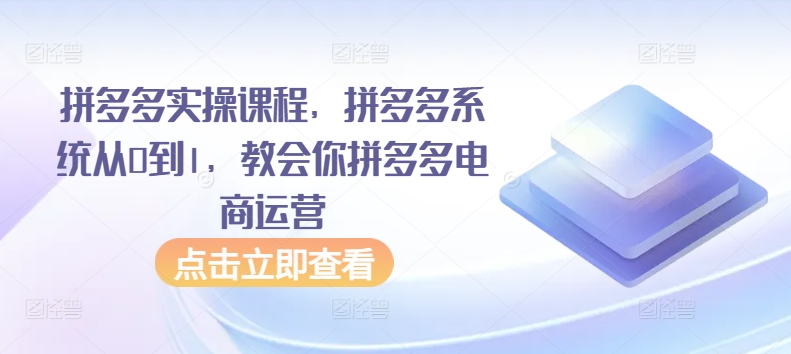 拼多多实操课程，拼多多系统从0到1，教会你拼多多电商运营 - 冒泡网