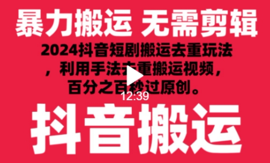 2024最新抖音搬运技术，抖音短剧视频去重，手法搬运，利用工具去重，达到秒过原创的效果 - 冒泡网