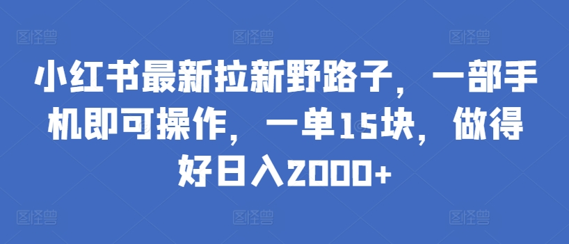 小红书最新拉新野路子，一部手机即可操作，一单15块，做得好日入2000+ - 冒泡网