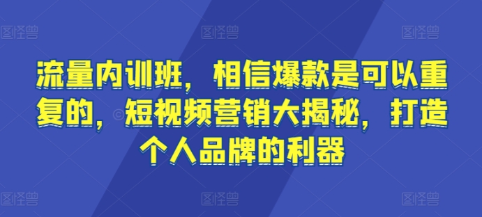 流量内训班，相信爆款是可以重复的，短视频营销大揭秘，打造个人品牌的利器 - 冒泡网