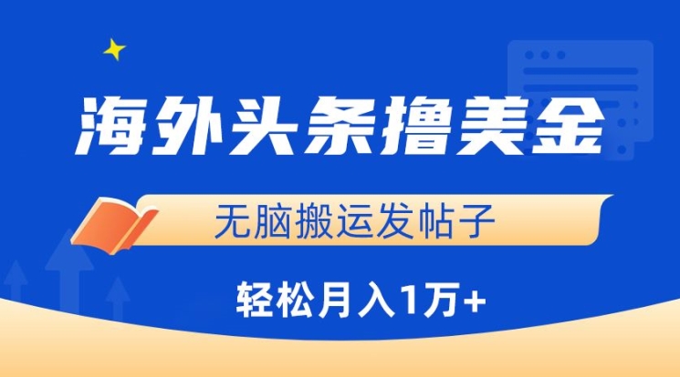 海外头条撸美金，无脑搬运发帖子，月入1万+，小白轻松掌握 - 冒泡网