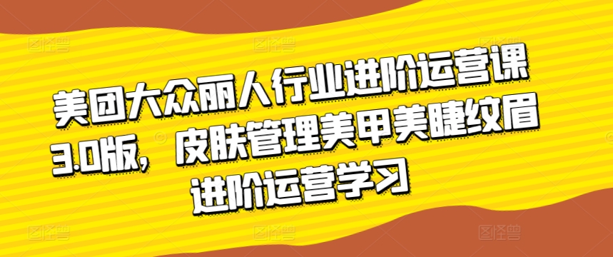 美团大众丽人行业进阶运营课3.0版，皮肤管理美甲美睫纹眉进阶运营学习 - 冒泡网