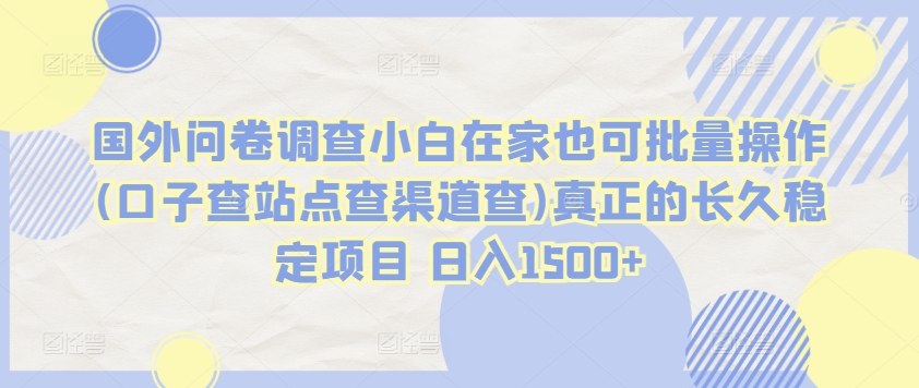 国外问卷调查小白在家也可批量操作(口子查站点查渠道查)真正的长久稳定项目 日入1500+ - 冒泡网