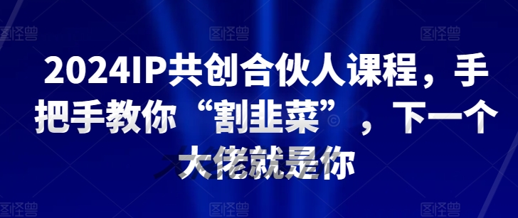 2024IP共创合伙人课程，手把手教你“割韭菜”，下一个大佬就是你 - 冒泡网