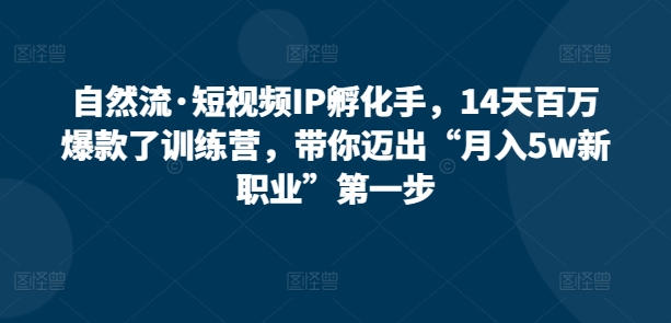 自然流·短视频IP孵化手，14天百万爆款了训练营，带你迈出“月入5w新职业”第一步 - 冒泡网