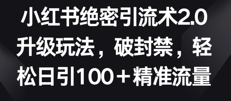 小红书绝密引流术2.0升级玩法，破封禁，轻松日引100+精准流量 - 冒泡网