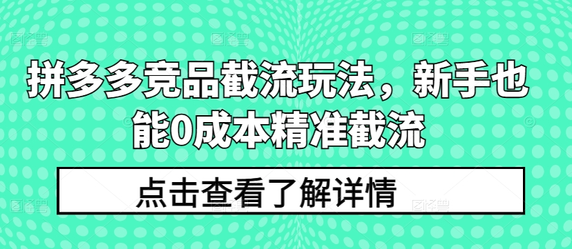 拼多多竞品截流玩法，新手也能0成本精准截流 - 冒泡网