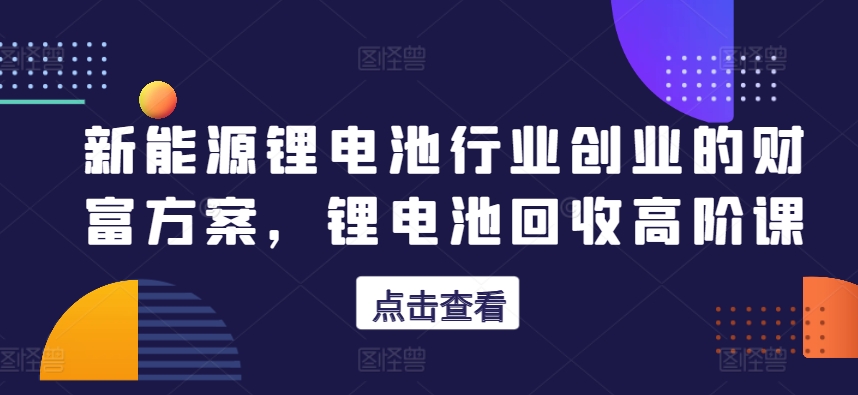 新能源锂电池行业创业的财富方案，锂电池回收高阶课 - 冒泡网