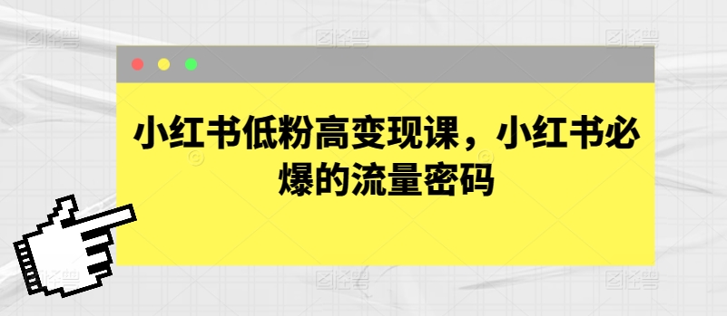 小红书低粉高变现课，小红书必爆的流量密码 - 冒泡网