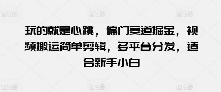 玩的就是心跳，偏门赛道掘金，视频搬运简单剪辑，多平台分发，适合新手小白 - 冒泡网