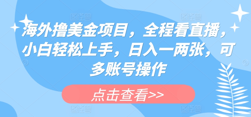 海外撸美金项目，全程看直播，小白轻松上手，日入一两张，可多账号操作 - 冒泡网