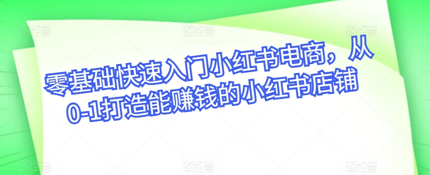 零基础快速入门小红书电商，从0-1打造能赚钱的小红书店铺 - 冒泡网