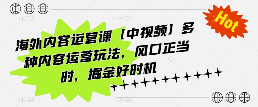 海外内容运营课【中视频】多种内容运营玩法，风口正当时，掘金好时机 - 冒泡网