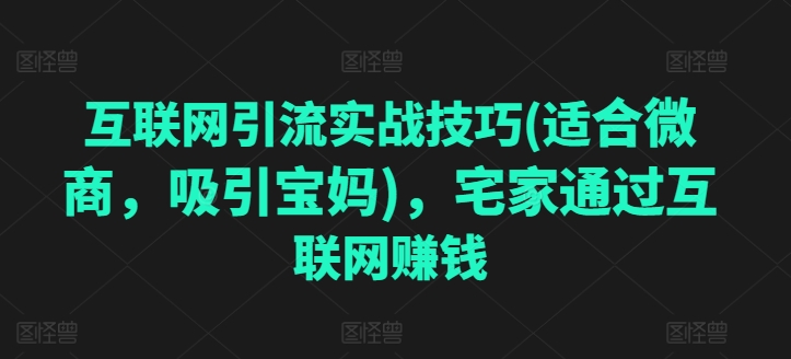 互联网引流实战技巧(适合微商，吸引宝妈)，宅家通过互联网赚钱 - 冒泡网