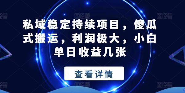 私域稳定持续项目，傻瓜式搬运，利润极大，小白单日收益几张 - 冒泡网