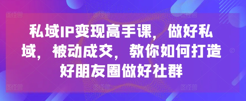 私域IP变现高手课，做好私域，被动成交，教你如何打造好朋友圈做好社群 - 冒泡网