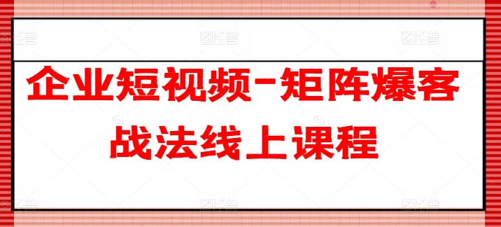 企业短视频-矩阵爆客战法线上课程 - 冒泡网