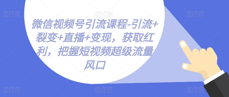 微信视频号引流课程-引流+裂变+直播+变现，获取红利，把握短视频超级流量风口 - 冒泡网