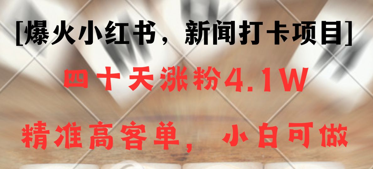 新闻打卡项目，小红书40天涨粉4.1w，高客单精准粉，变现能力超强 - 福缘网
