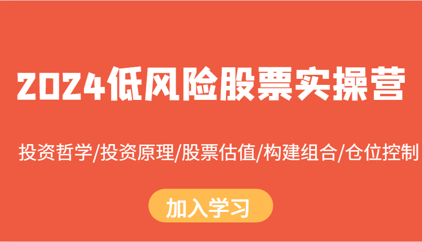 2024低风险股票实操营：投资哲学/投资原理/股票估值/构建组合/仓位控制 - 福缘网