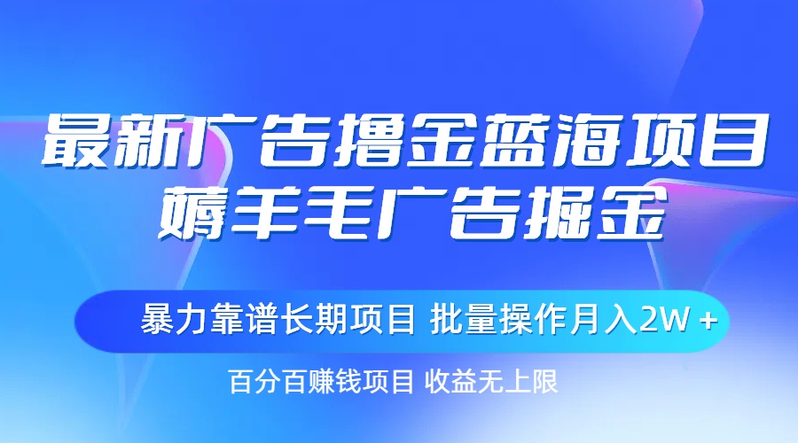 最新广告撸金蓝海项目，薅羊毛广告掘金 长期项目 批量操作月入2W＋ - 中创网