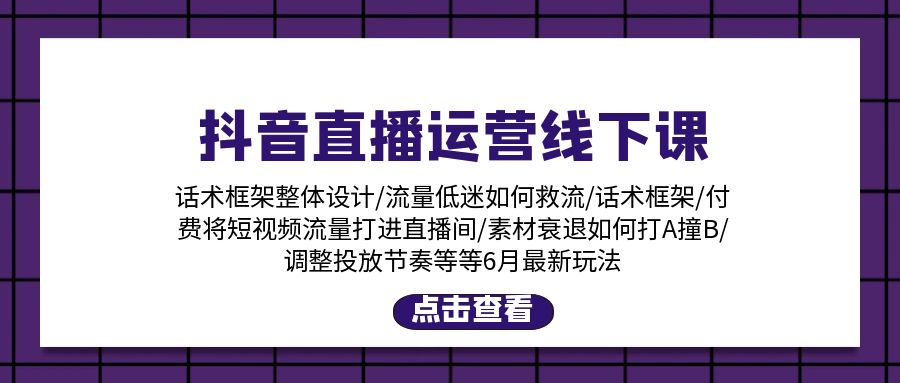 抖音直播运营线下课：话术框架/付费流量直播间/素材A撞B/等6月新玩法 - 中创网