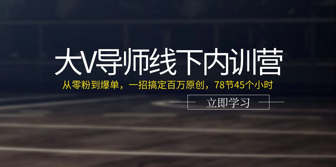 大V导师线下内训营：从零粉到爆单，一招搞定百万原创，78节45个小时 - 中创网