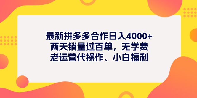 最新拼多多项目日入4000+两天销量过百单，无学费、老运营代操作、小白福利 - 中创网