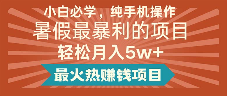 小白必学，纯手机操作，暑假最暴利的项目轻松月入5w+最火热赚钱项目 - 中创网